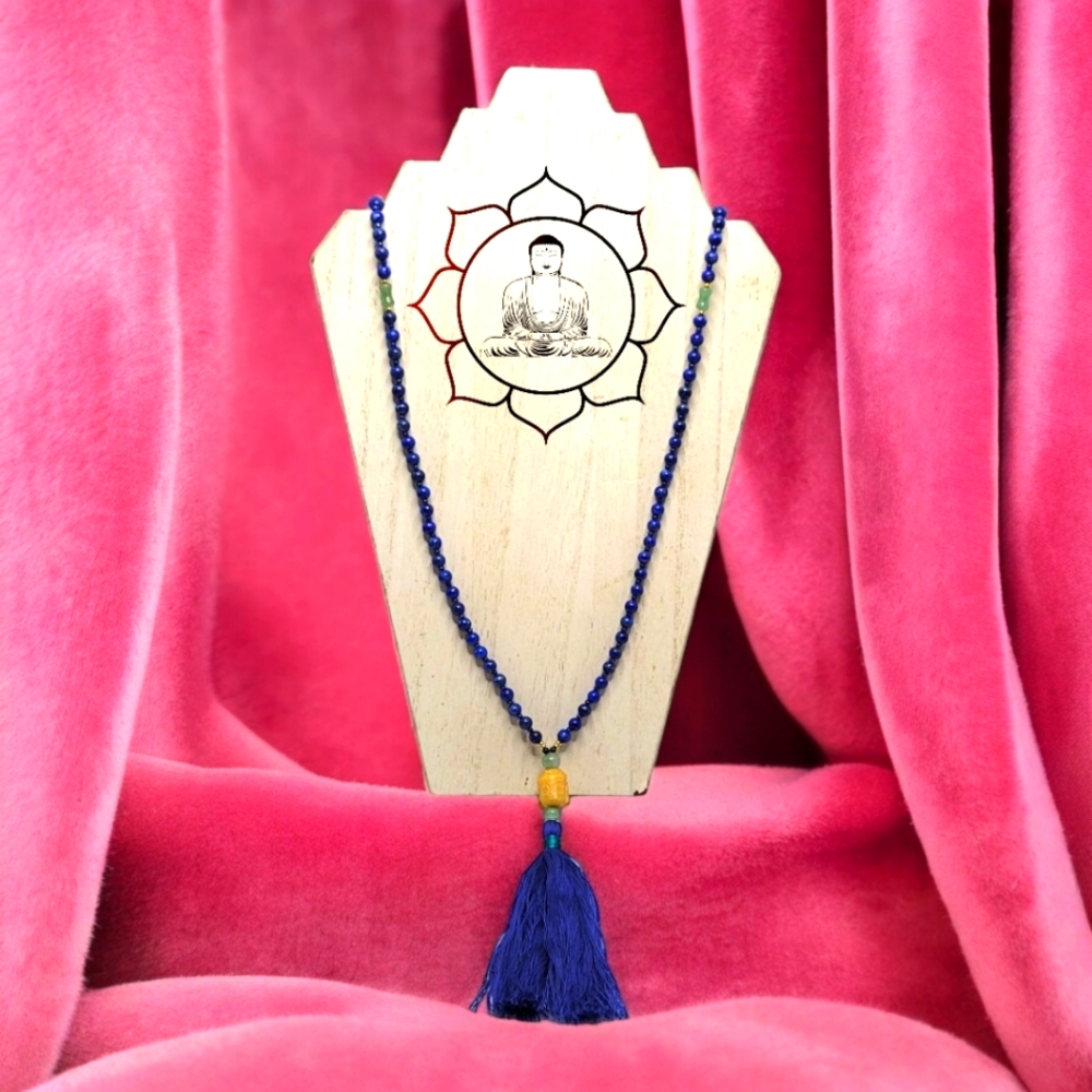 Lapis Lazuli Gemstone Jade Buddha Guru 108 Bead Mala Necklace